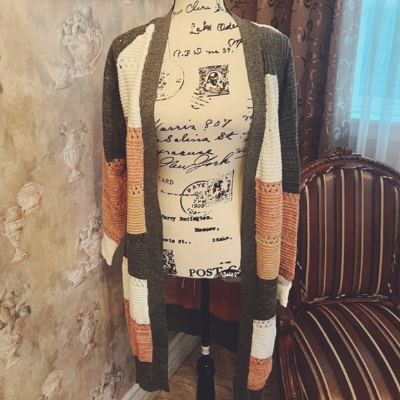 COLOR BLOCK MEDIUM RAGLAN SLEEVE LONG CARDIGAN NWT - Picture 4 of 6